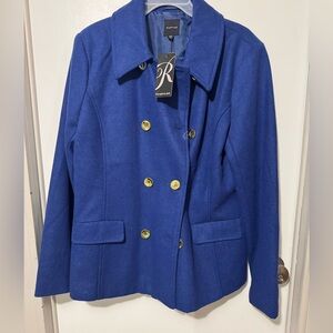 Rampage Royal Blue Double-Breasted Peacoat with Gold Buttons and Pockets - NWT